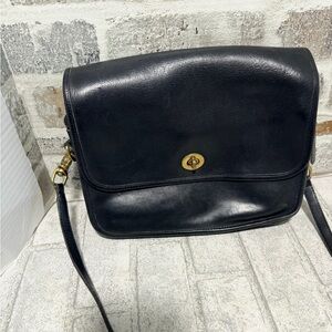 Vintage black leather crossbody bag designer inspired